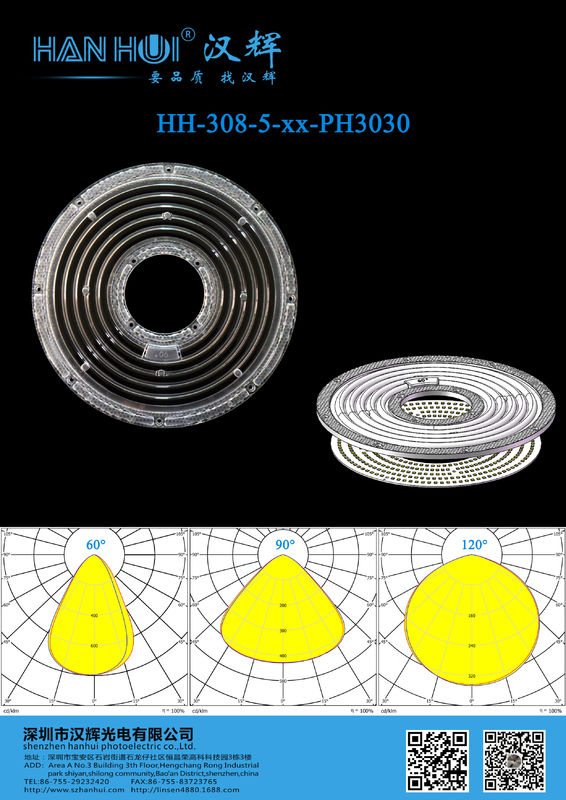 High Bay Lighting PC Material 3030 LED Lens with 92% Transmittance and 120° / 60° Angle